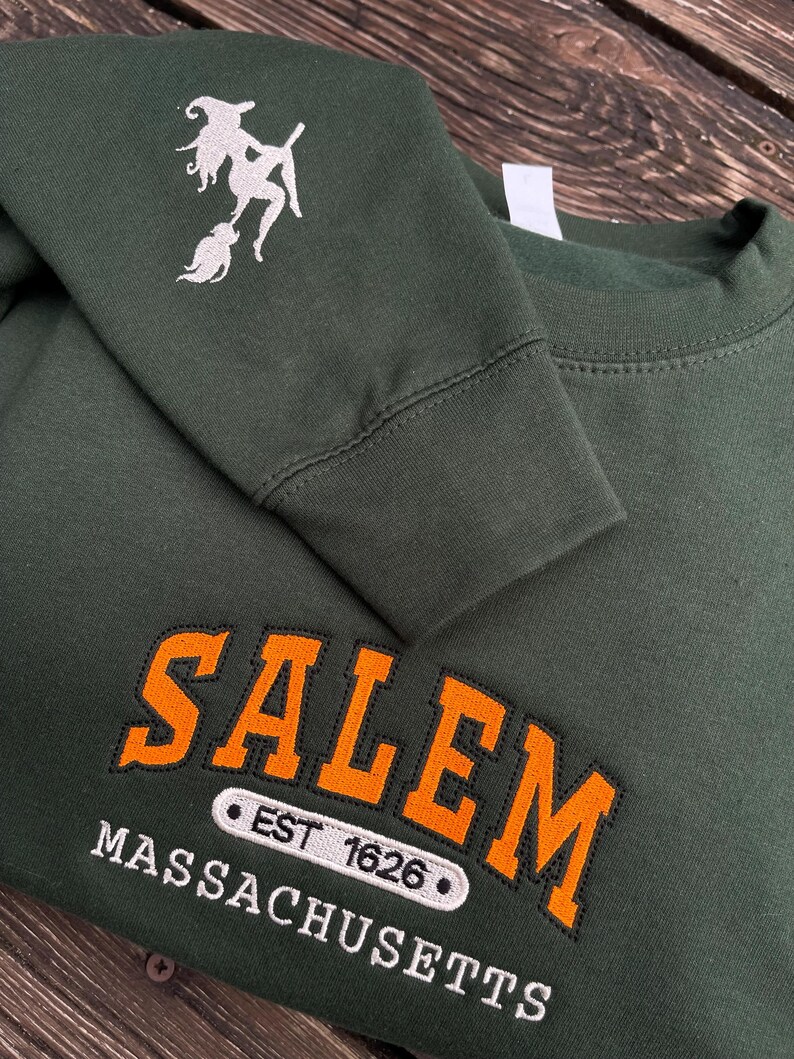 Embroidered Hoodie, Halloween Crewneck, Vintage Sweatshirt