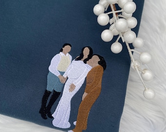 Sudadera con capucha bordada con retrato personalizado, ideal como regalo de Navidad.