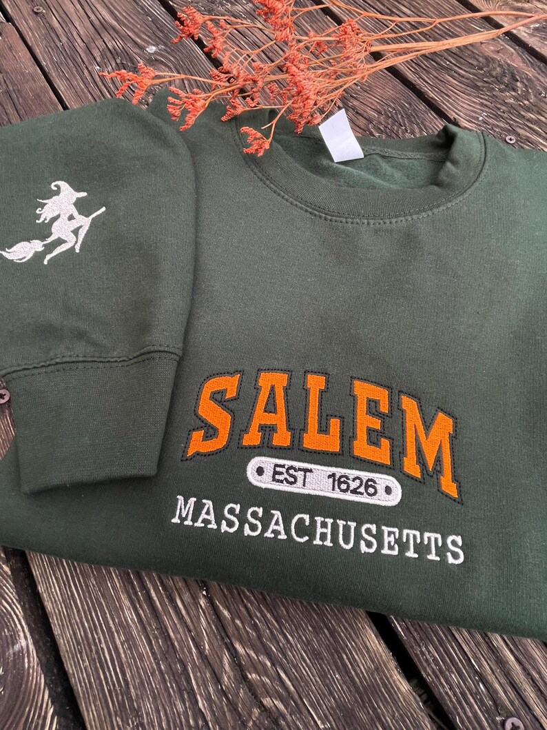 Salem Massachusetts Witch Company  Embroidered Sweatshirt, Witch Halloween Embroidered Hoodie, Halloween Crewneck, Vintage Sweatshirt