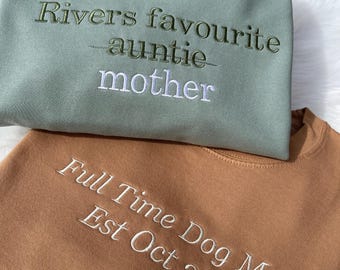 Individuell besticktes Sweatshirt, personalisierter Rundhalsausschnitt, benutzerdefinierter Text Sweatshirt, bestickter Text Rundhalsausschnitt, benutzerdefinierte Arbeitskleidung, Geschenk für die Braut