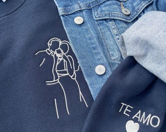 Sudadera con retrato personalizado a partir de una foto, sudadera con capucha bordada con foto, retrato de pareja personalizado, retrato de pareja, regalo personalizado, regalos personalizados