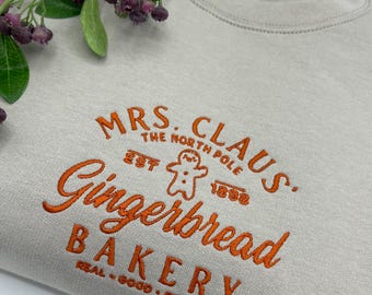 Mrs Clause Gingerbread Christmas Embroidered North Pole Sweatshirt,Santa claus Christmas Sweatshirt, Funny Christmas, Xmas Gift,