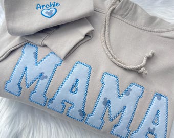 Mama Embroidered Baby Clothes Keepsake Applique Sweatshirt Mama Sweatshirt Gift for Her, Mothers Days Gift, Matching hoodie, Custom Mum