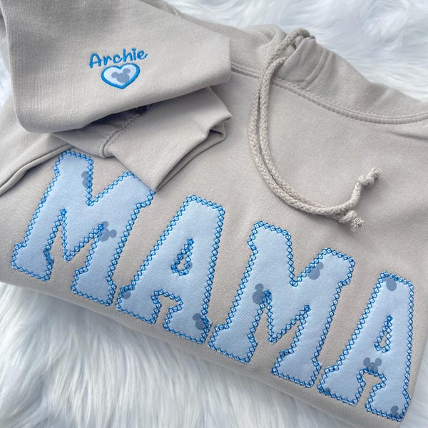 Mama Embroidered Baby Clothes Keepsake Applique Sweatshirt Mama Sweatshirt Gift for Her, Mothers Days Gift, Matching hoodie, Custom Mum
