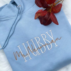 Personalized Mr Mrs Embroidered Sweatshirt With Date On Sleeve, Custom Wifey & Hubby Outfit, Matching Couples Hoodie, Honeymoon Clothing