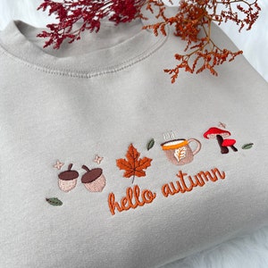 Cozy Autumn Embroidered Falling Leaves Sweatshirt, Fall Leaves Crewneck, Seasonal Crewneck, Thanksgiving Time, Fall Embroidery, Botanical