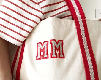 Embroidered Initial Canvas Beach Tote Bag – Personalized Monogram Gift, Personalized totebag