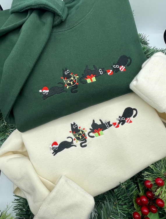 Sweat-shirt Gildan Noir 'Ho Ho Ho' Avec Chats Des Aristochats Amoureux - Motif Noël Flocons De Neige - Unisexe