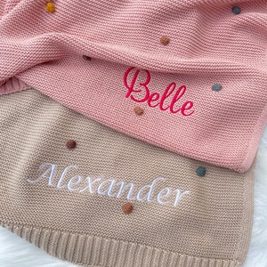Personalized Knit Baby Blanket | Embroidery Gift for Baby Shower | Stroller Blanket | Monogrammed Newborn Baby Gift | Soft Cotton Knit