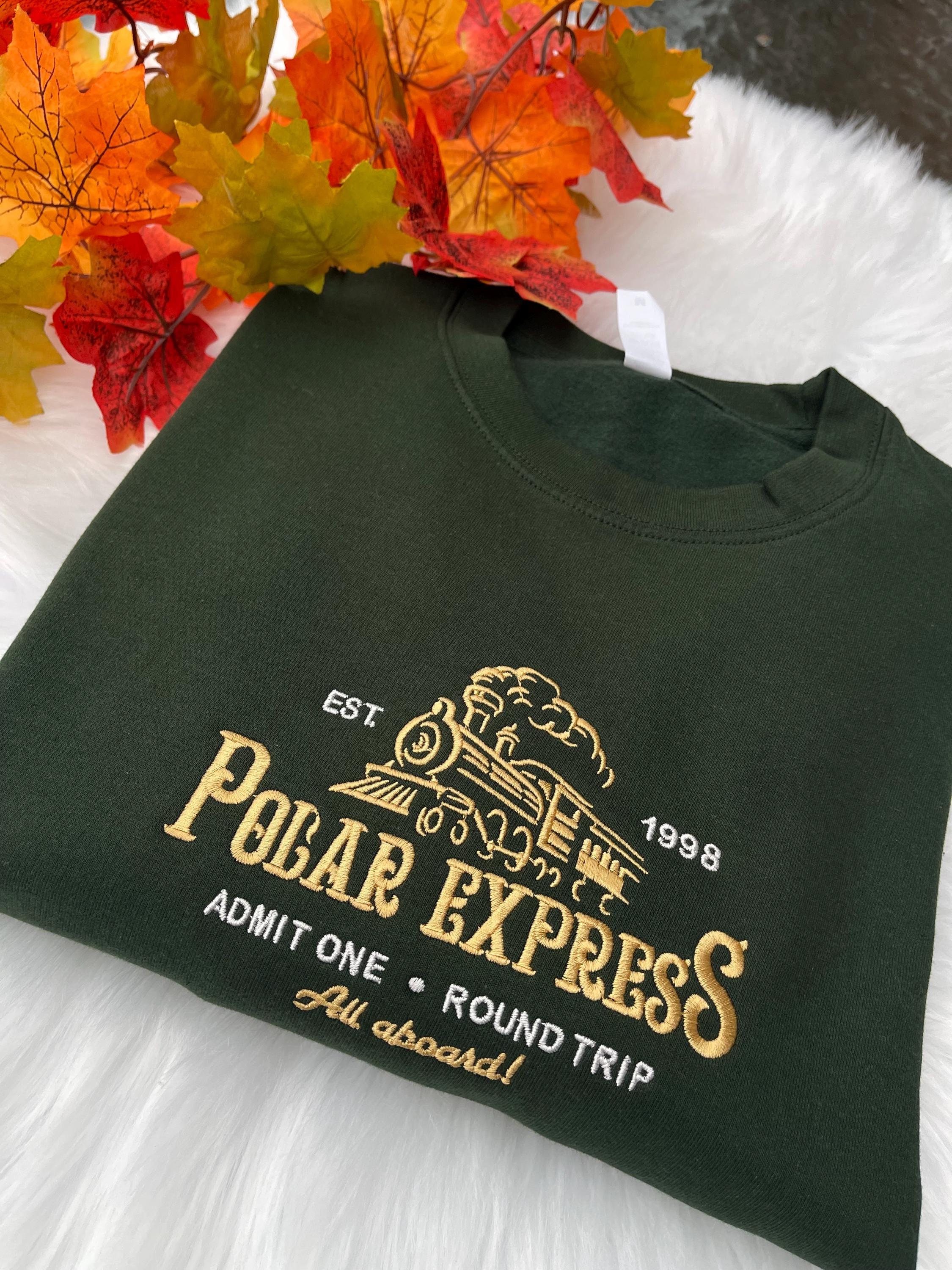 Polar Express Embroidered Sweatshirt, Christmas Embroidery, Vintage Xmas Sweatshirt, Winter Jumper, New Year Gift, Embroidered Sweater