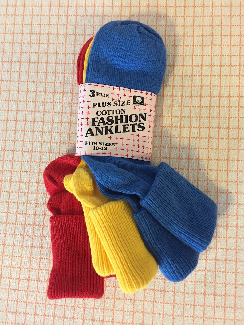 size Large vintage 1990/'s 3 Pairs Anklets Primary Colors