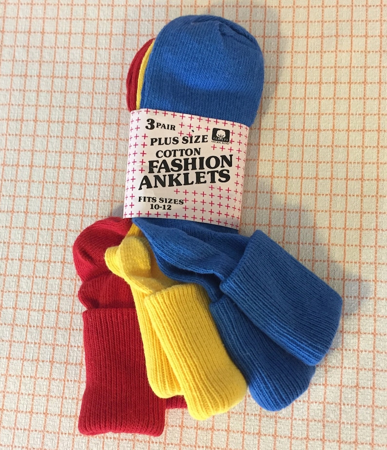 size Large vintage 1990/'s 3 Pairs Anklets Primary Colors