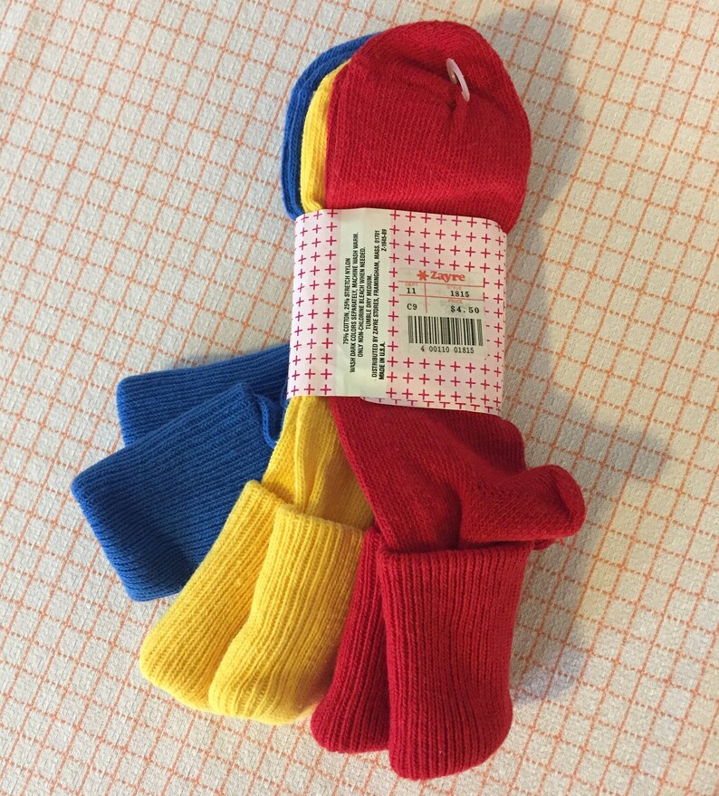 size Large vintage 1990/'s 3 Pairs Anklets Primary Colors