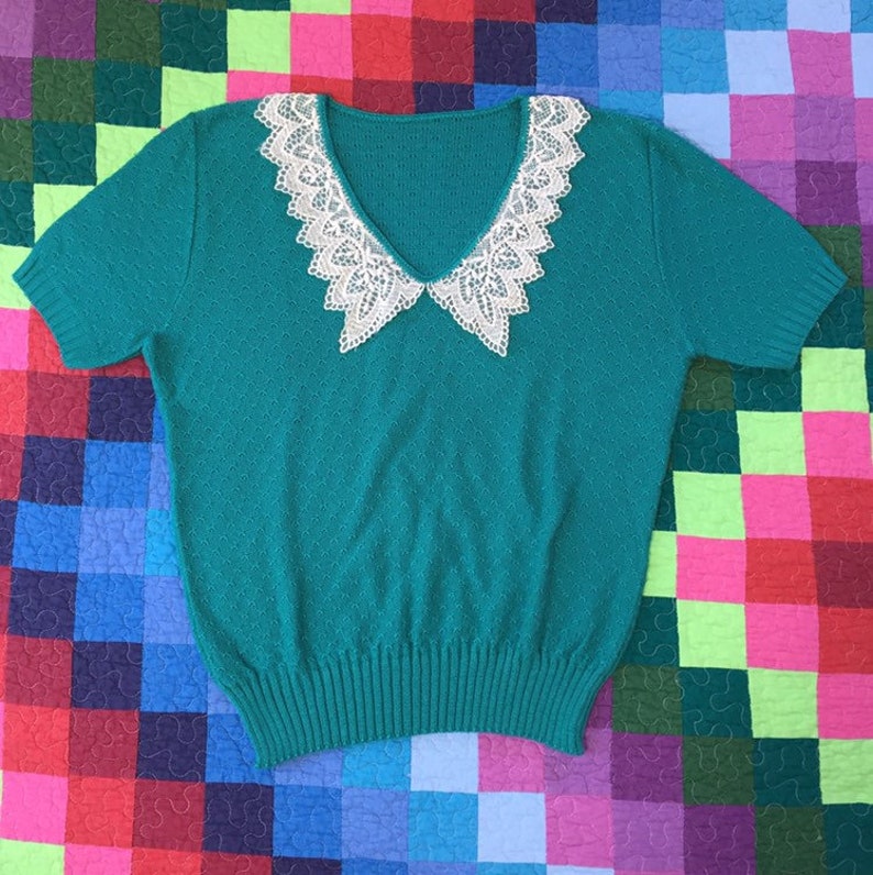 90\u2019s Lace Collar Knit Top ML