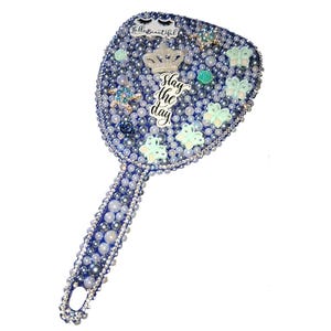 Butterfly Theme Bedazzled Handheld Mirror With Charms (medium size)