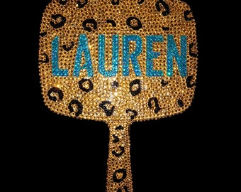 Cheetah Print Custom Rhinestone Handheld Mirror