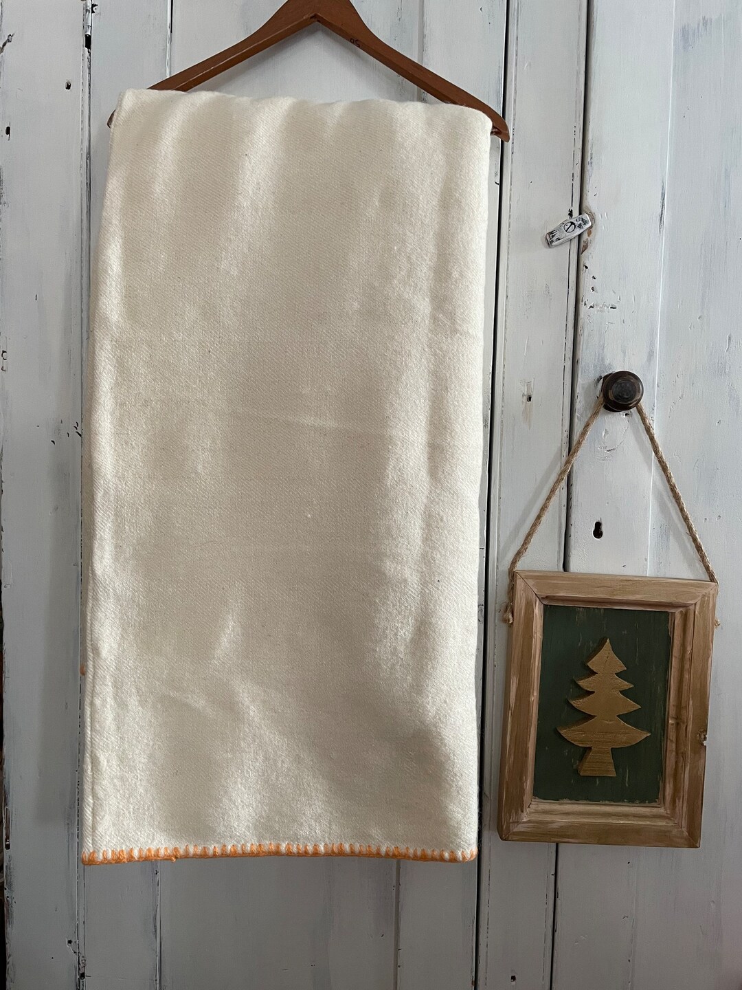 Vintage Blanket Wool Cream Etsy