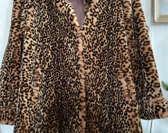 60s Leopard Faux Fur Coat Jacket Vintage 50s 60s Mod Ladies Workers ...