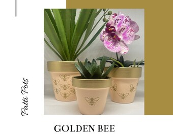 Golden Bee Hand Painted & Decoupage Terracotta Plant Pot