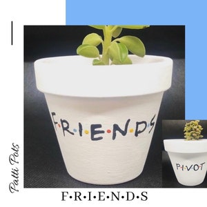 FRIENDS Text Hand Painted Terracotta Plant Pot