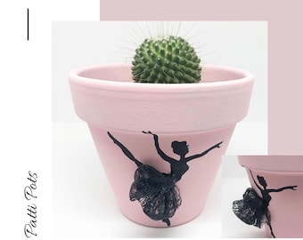 Ballerina Silhouette Hand Painted Plant Pot with TuTu