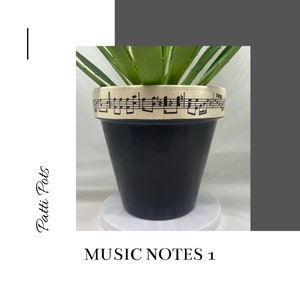 Music Notes Hand Painted & Decoupage Terracotta Plant Pot