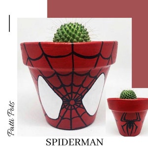 スパイダーマン 手描きテラコッタ植木鉢
