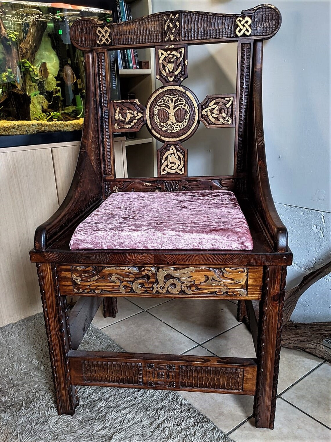 Yggdrasil Pine hand carved Viking throne chair by UKATERRA Etsy