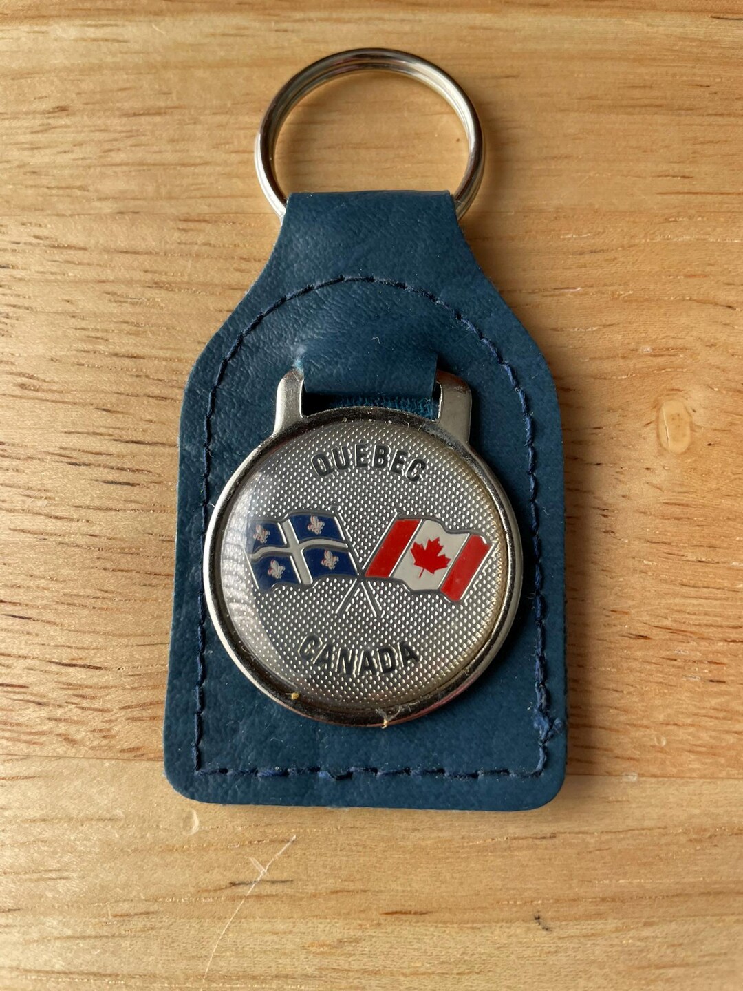 Vintage CANADA QUEBEC Souvenir Keychain Leather Blue Key Ring Canadian ...