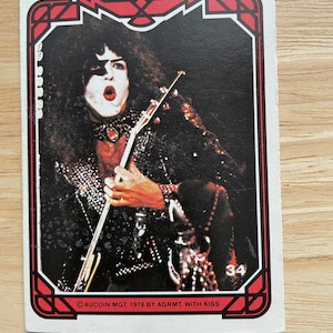 Carte KISS 1978 carte de collection Paul Stanley numéro 34 Carte baiser vintage Cartes à collectionner Kiss Aucoin MGT Puzzle carte par ARGMT Stanley Paul # 34