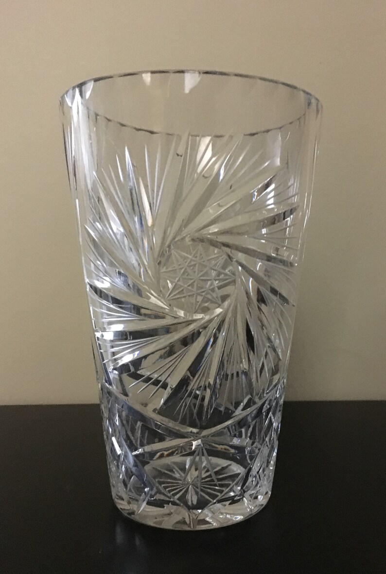 Vintage Crystal Vase Pinwheel Design 1970s for flowers or Etsy