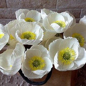 White Paper Poppies Set, Paper flower bouquet, Paper anniversary, Wedding table centerpiece, Birthday flowers, Fake bouquet, Bridal bouquet