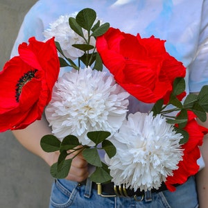 Paper Poppies And Peonies Set, Color Italy Flag, Paper flower bouquet, Anniversary, Wedding table centerpiece, Birthday flower, Fake bouquet