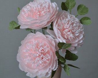 Pink Paper Peonies, Crepe Peony, Paper Flowers, Fake Bridal Flowers,Paper Peonies Anniversary, Large Paper Flower, Event Decoration