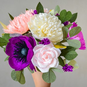 Papieren bloemstuk, helder bloemenboeket, papieren boeket verjaardagscadeau kunstmatige heldere bloemen crêpepapier bloemen, gemengde bloem
