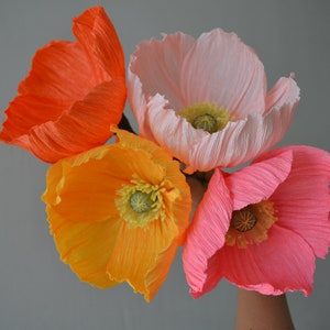 Set di papaveri di carta crespa, Bouquet di fiori di carta, Anniversario di carta, Centrotavola per matrimonio, Fiori di compleanno, Bouquet finto, Bouquet da sposa