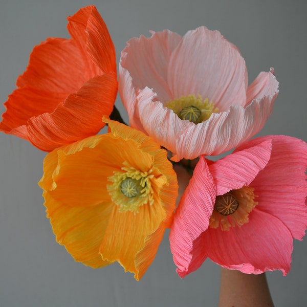 Ensemble de coquelicots en papier, bouquet de fleurs en papier, anniversaire en papier, centre de table de mariage, fleurs d'anniversaire, faux bouquet, bouquet de la mariée