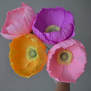 Paper poppies set, Paper flower bouquet, Paper anniversary, Wedding table centerpiece, Birthday flowers, Fake bouquet, Bridal bouquet