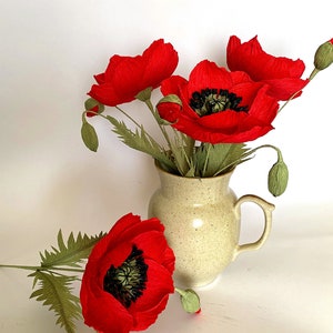 Fiore regalo per la festa della mamma, papavero di carta crespa rossa, regalo per la festa della mamma, fiore di carta brillante, 1° anniversario, bouquet di papaveri finti, regalo per la mamma