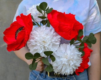 Paper Poppies And Peonies Set, Color Italy Flag, Paper flower bouquet, Anniversary, Wedding table centerpiece, Birthday flower, Fake bouquet