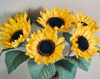 Large Crepe Paper Sunflower, Farm house Decor, Yellow Sunflower, Fake Flowers, Fall Decor, Sunflower Gifts, Sunflower Decor