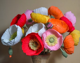 Paper Poppies And Buds Bright Mothers Day Gifts, Artificial Flower Arrangement Gifts For Mom, Mothers Day, Mother Day Gift For Grandma