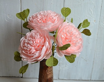 Bouquet de fleurs en papier pivoines roses, anniversaire de pivoines en papier, bouquet artificiel, fleurs sauvages, bouquet de demoiselle d'honneur de mariage