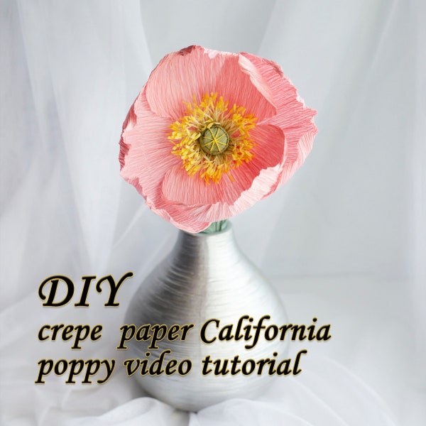 Tutoriel vidéo Coquelicot de Californie en papier ondulé Modèle téléchargeable Télécharger le PDF Tutoriel vidéo sur les fleurs en papier à faire soi-même