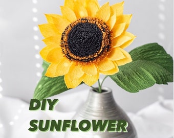 Herunterladbare Krepppapier Sonnenblume Vorlage PDF download DIY Papierblume Video Papierblume Sonnenblume Tutorial
