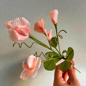 Pink Sweet Pea Vine Paper Flowers Paper Greenery For Bouque Faux green Decorative Branches Crepe Paper Foliage One Stem Wildflower Garden