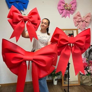 Big Red Bow Large, Detachable Extra Big Bow, Wall Bow, Large Door Bow, Formal Wedding Decor, Winter Decor House Facade, Room Decoration