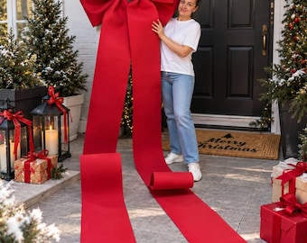 Red Bow Door Decor, All Year Decor, Bow Front Door, Oversized Holiday Bow, Christmas Door Decoration, Outdoor Porch Bow, Statement Decor