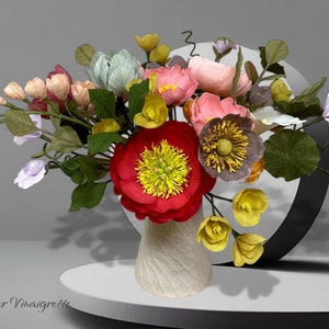 Fake Bright Artificial Flowers Crepe Paper Bouquet For Vase Flower Stem Artificial Peony Paper Ranunculus Flower 1st Anniversary Gift