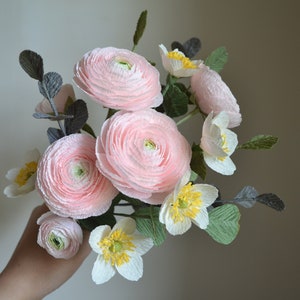 Crepe Paper Flowers, Pink Paper Ranunculus, Fake Bridal Flowers, Large Paper Flower, Luxury Flower Gift, Bouquet Her, Unique Paper Bouquet image 3
